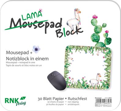 RNK Verlag 46656 RNK Verlag Mousepad Block "Lama", 240 x 220 mm, 30 Blatt