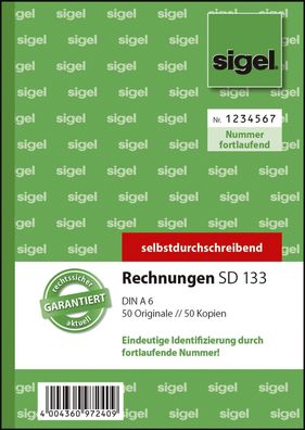 Sigel® SD133 Rechnungen, mit fortlaufender Nummerierung - A6, 1. und 2. Blatt ...