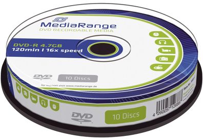 MediaRange MR452 DVD-R - 4.7GB/120Min, 16-fach/ Spindel, Packung mit 10 Stück