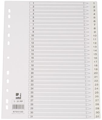 Q-Connect® KF00180 Zahlenregister - 1 - 31, PP, A4, 31 Blatt, weiß