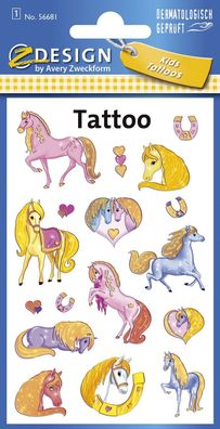 Avery Zweckform® 56681 Z-Design 56681, Kinder Tattoos, Pferde, 1 Bogen/17 Tattoo