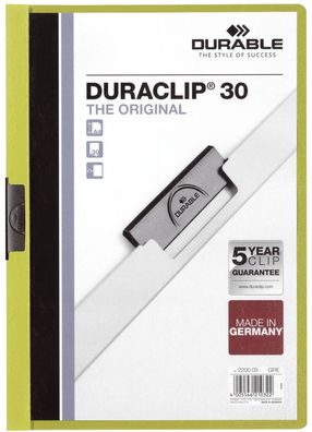 Durable 2200 05 Klemm-Mappe Duraclip® 30, DIN A4, grün
