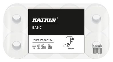 KATRIN® 223000106 Toilettenpapier Basic Toilet 2-lagig naturweiß 8 Rollen à 250 Blatt
