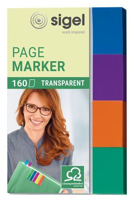 Sigel® HN671 Haftmarker Transparent - 50 x 20 mm, 4 Farben, 160 Streifen