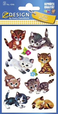 Avery Zweckform® 4346 Z-Design 4346, Kinder Sticker, Katzen, 3 Bogen/30 Sticker