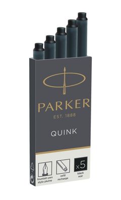 Parker 1950382 Tintenpatrone Quink - schwarz, 5 Patronen