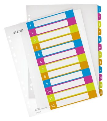 Leitz 1244-00-00 Register Serie WOW 1-12 A4 Überbreite PP 12 Blatt farbig(S)
