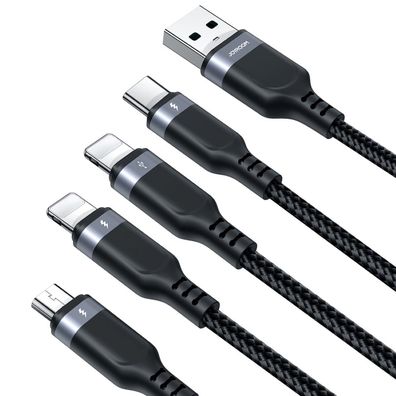 4in1 USB-Kabel USB-A - USB-C / 2 x iPhone / Micro zum Laden und Datenübertragung ...