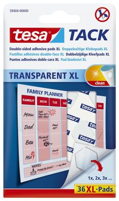 Tesa® 59404-00000-00 Klebestrips Tack - 36 Pads XL, ablösbar, transparent
