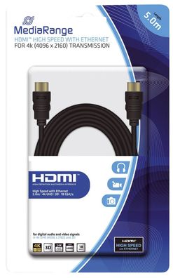 MediaRange MRCS158 HDMI-Kabel High Speed - 4K, mit Ethernet, vergoldete Kontakte, ...
