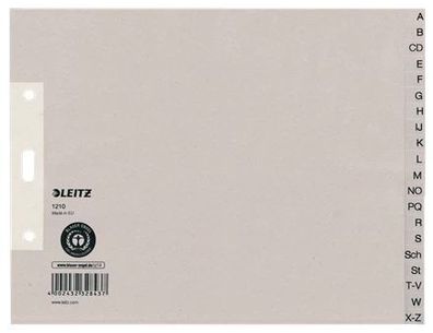 Leitz 1210-00-85 Register A - Z Papier A4 Überbreite halbe Höhe 20 Blatt grau(P)