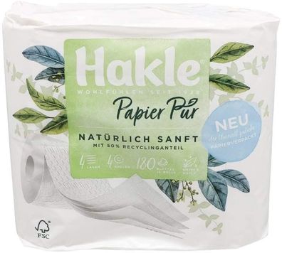 Hakle 30620 Toilettenpapier Pur 4-lagig naturweiß papierverpackt