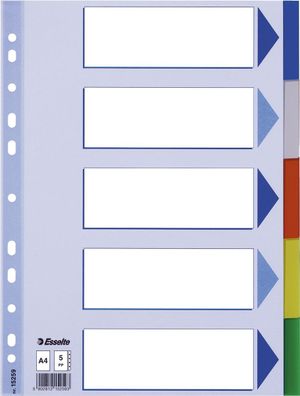 Esselte 15259 Register - blanko, A4, PP, 5-teilig + Deckblatt, farbig