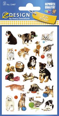 Avery Zweckform® 53487 Z-Design 53487, Kinder Sticker, Katzen, Hunde, 3 Bogen/63 ...