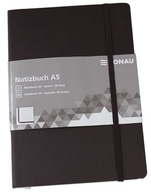 DONAU 1345100-01 Notizbuch - A5, kariert, 192 Seiten, schwarz