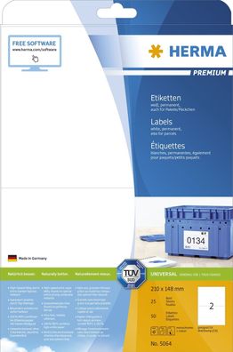 Herma 5064 5064 Etiketten Premium A4, weiß 210x148 mm Papier matt 50 St.