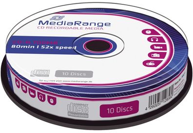 MediaRange MR214 CD-R Rohlinge - 700MB/80Min, 52-fach/ Spindel, Packung mit 10 Stück