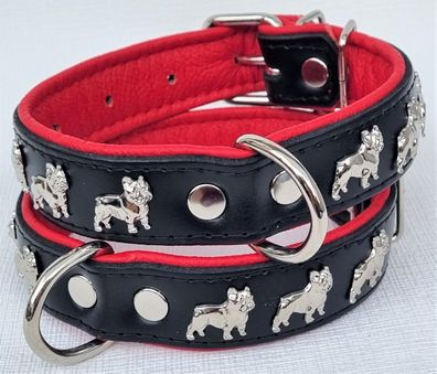 Bully Französische Bulldogge Frenchie Halsband - Hals 30-39cm, LEDER + Schwarz a