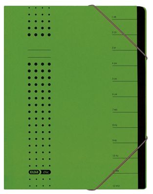 Elba 400001994 Ordnungsmappe chic, Karton (RC), 450 g/ qm, A4, 12 Fächer, grün