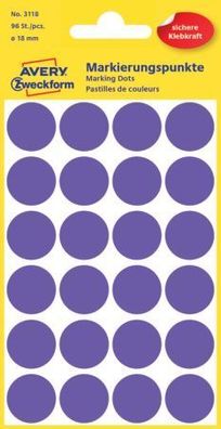 Avery Zweckform® 3118 Markierungspunkte - Ø 18 mm, 4 Blatt/96 Etiketten, violett