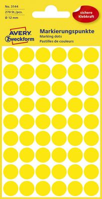 Avery Zweckform® 3144 3144 Markierungspunkte - Ø 12 mm, 5 Blatt/270 Etiketten, gelb