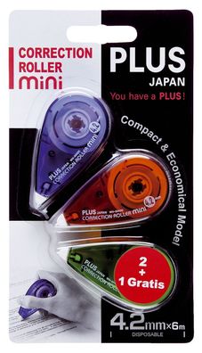 Plus Japan 43563 Korrekturroller Mini 4,2 mm x 6 m 2 Stück + 1 Stück gratis(S)