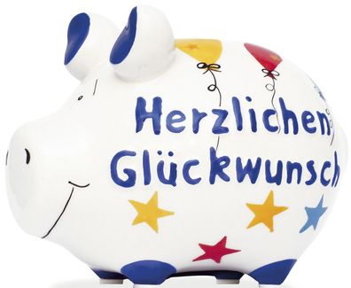 KCG 101635 Spardose Schwein "Herzlichen Glückwunsch" - Keramik, klein