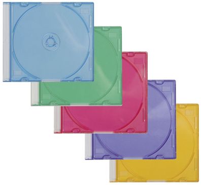 Q-Connect® KF04384 CD-Boxen Standard - Slim Line für 1 CD/ DVD, farbig sortiert, ...