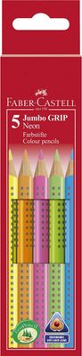 Faber-Castell 110994 Buntstift Jumbo GRIP Neon - 5 Farben sortiert, Kartonetui