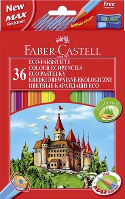 Faber-Castell 120136 Buntstift Castle - 36 Farben, hexagonal, Kartonetui mit Spitzer