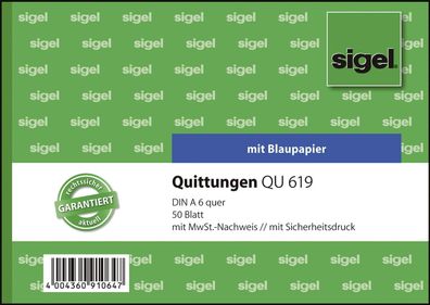 Sigel® QU619 Quittungen mit Sicherheitsdruck A6 quer MP BL 50 Blatt(T)
