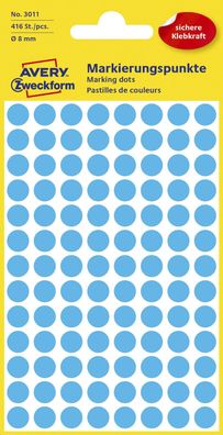 Avery Zweckform® 3011 3011 Markierungspunkte - Ø 8 mm, 4 Blatt/416 Etiketten, blau