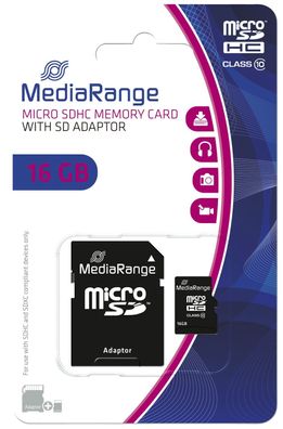 MediaRange MR958 Micro SDHC Speicherkarte 16GB Klasse 10 mit SD-Karten Adapter