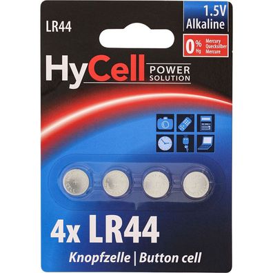 HyCell 1516-0024 Batterie Alkaline Knopfzelle Typ LR44 4er Blister