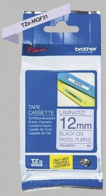 Brother TZe-MQF31 Schriftbandkassette laminiert 12 mm x 4 m schwarz auf pastell lila