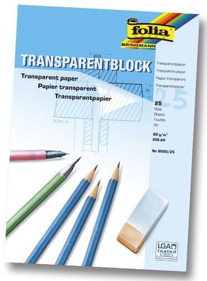 Folia 8000/25 Transparentpapier 80g A4 Block 25 Blatt(P)