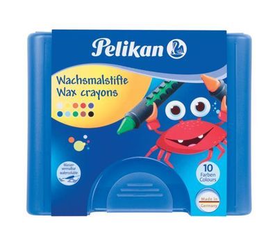 Pelikan 723155 Wachsmalstift 655/10, rund, 8 Farben, Box mit 10 Stück + 1 Schaber