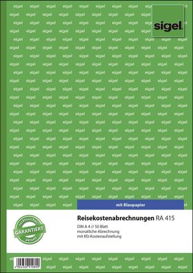 Sigel® RA415 Reisekostenabrechnungen monatlich - A4, SD, MP, 50 Blatt