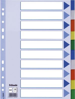Esselte 15261 Register - blanko, A4, PP, 10-teilig + Deckblatt, farbig