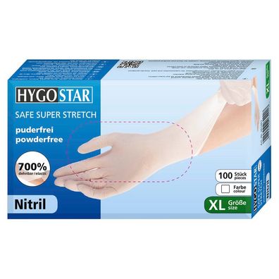 Hygostar 261001 Nitrilhandschuhe Safe Super Stretch weiß Gr. 10/ XL puderfrei