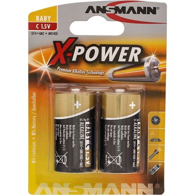 Ansmann 5015623 Alkaline X-Power Batterie, Baby (C), 2er Pack (5015623), 7,5mAh