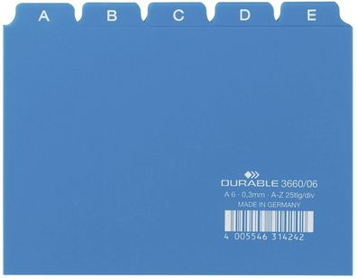 Durable 3660 06 Leitregister A-Z DIN A6 quer blau(T)