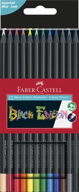 Faber-Castell 116412 FABER-CASTELL Dreikant-Buntstifte Black Edition, 12er Etui