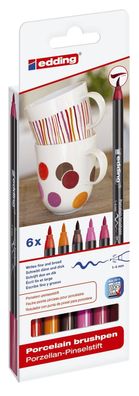 Edding 4200-6999 Porzellan-Pinselstift - 1 - 4 mm, warm colour Set, 6 Farben sortiert