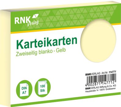 RNK Verlag 114771 Karteikarten - DIN A7, blanko, gelb, 100 Karten