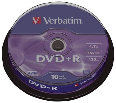 Verbatim 43498 1x10 Verbatim DVD + R 4,7GB 16x Speed, matt silver Cakebox