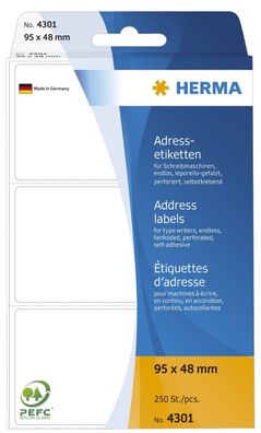 Herma 4301 Adress-Etiketten 95 x 48 mm selbstklebend 250 Stück(T)