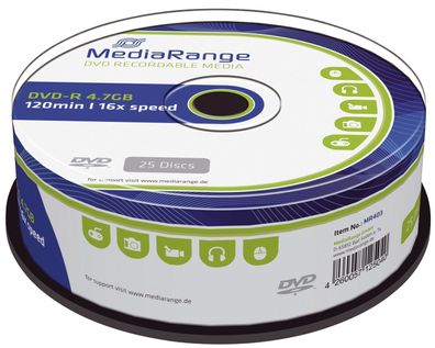 MediaRange MR403 DVD-R - 4.7GB/120Min, 16-fach/ Spindel, Packung mit 25 Stück