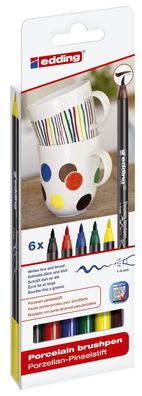 Edding 4200-6 4200 Porzellan-Pinselstift - 1 - 4 mm, 6 Farben sortiert