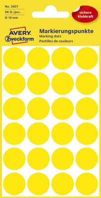 Avery Zweckform® 3007 3007 Markierungspunkte - Ø 18 mm, 4 Blatt/96 Etiketten, gelb
